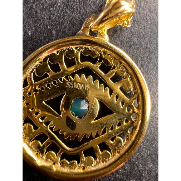 NEW Green onyx evil eye pendant and chain in gold over sterling silver - Picture 11 of 13